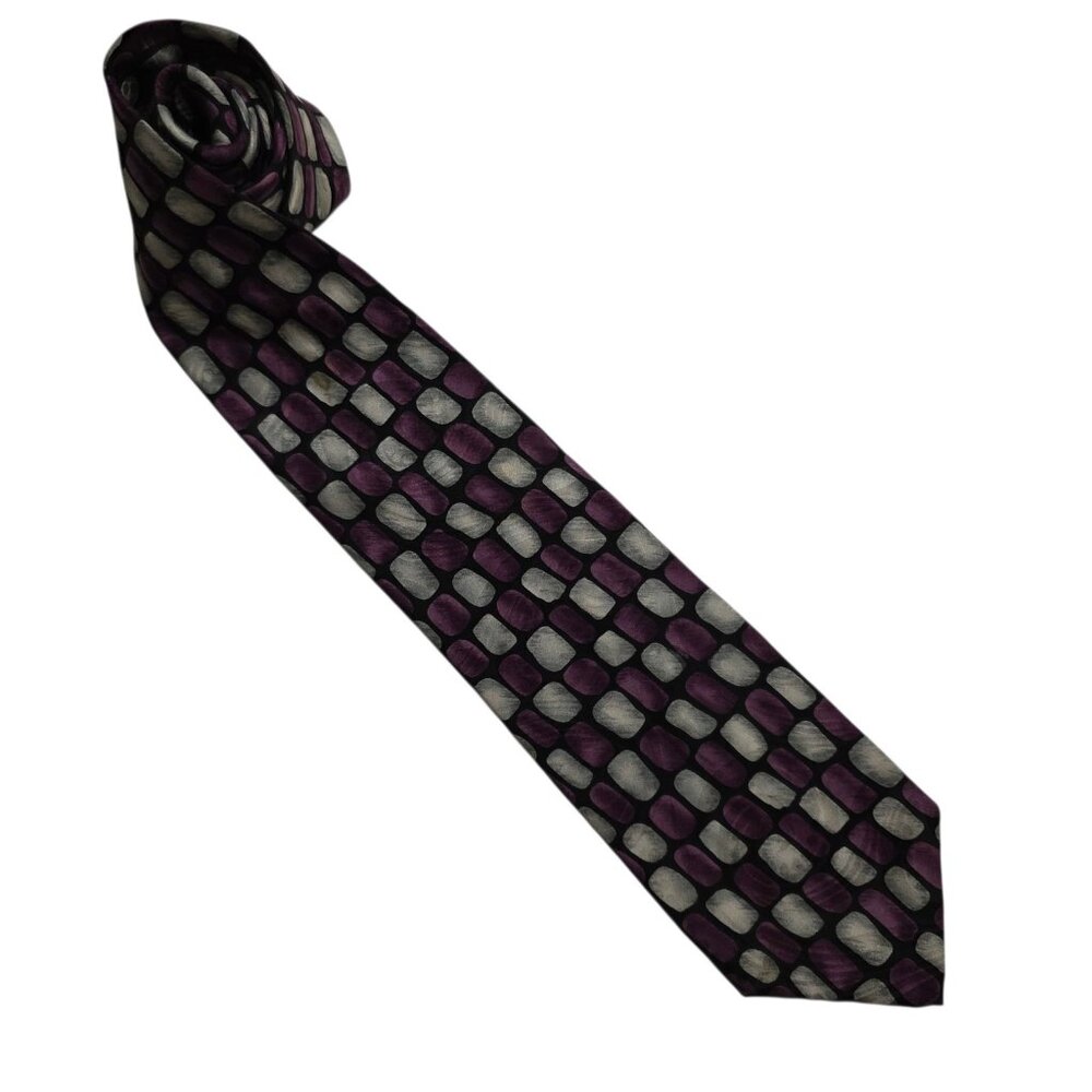 Frank Sinatra Neck Tie Premiere Collection 100% Silk Geometric Purple Silver USA